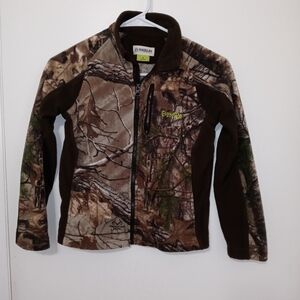 Magellan outdoors boy's full zip brown camouflage fleece jacket w pockets Small